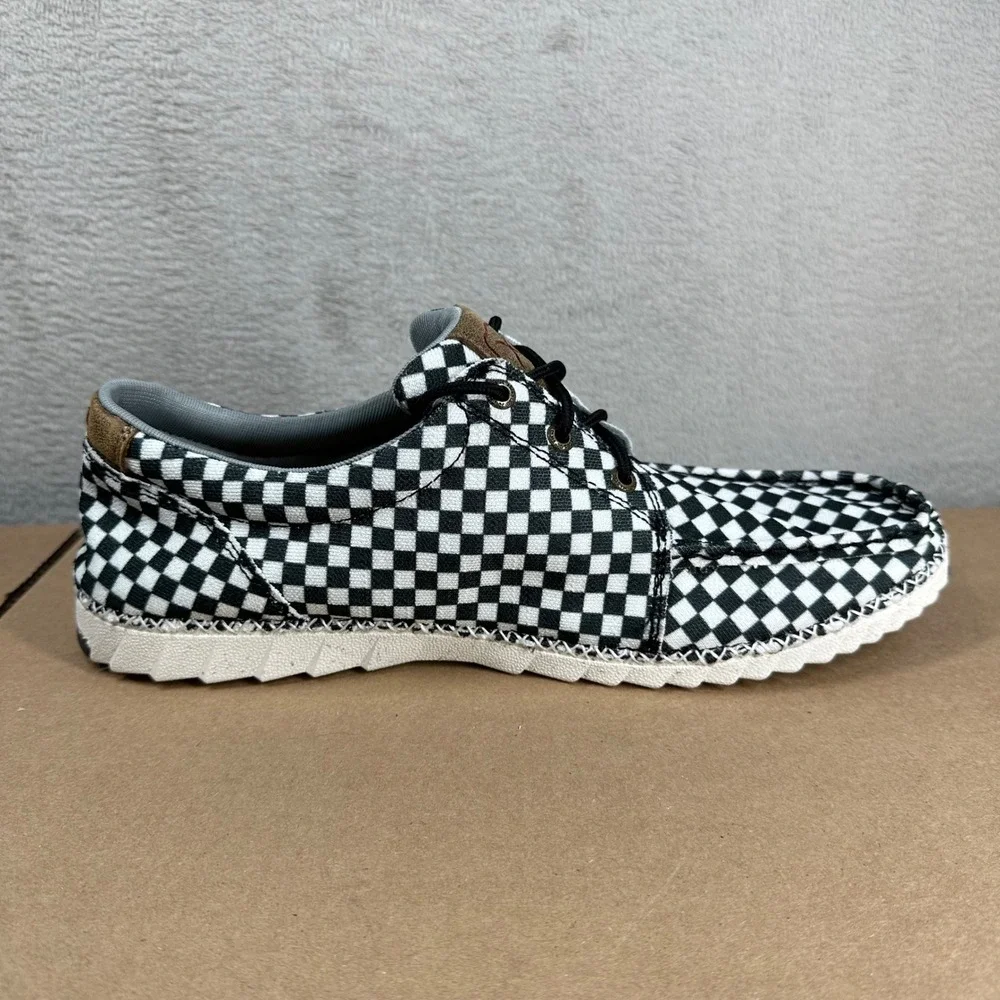 Twisted X Zero-X Boat Shoes Mens 11 Black White Checkerboard EcoTWX LXP00234